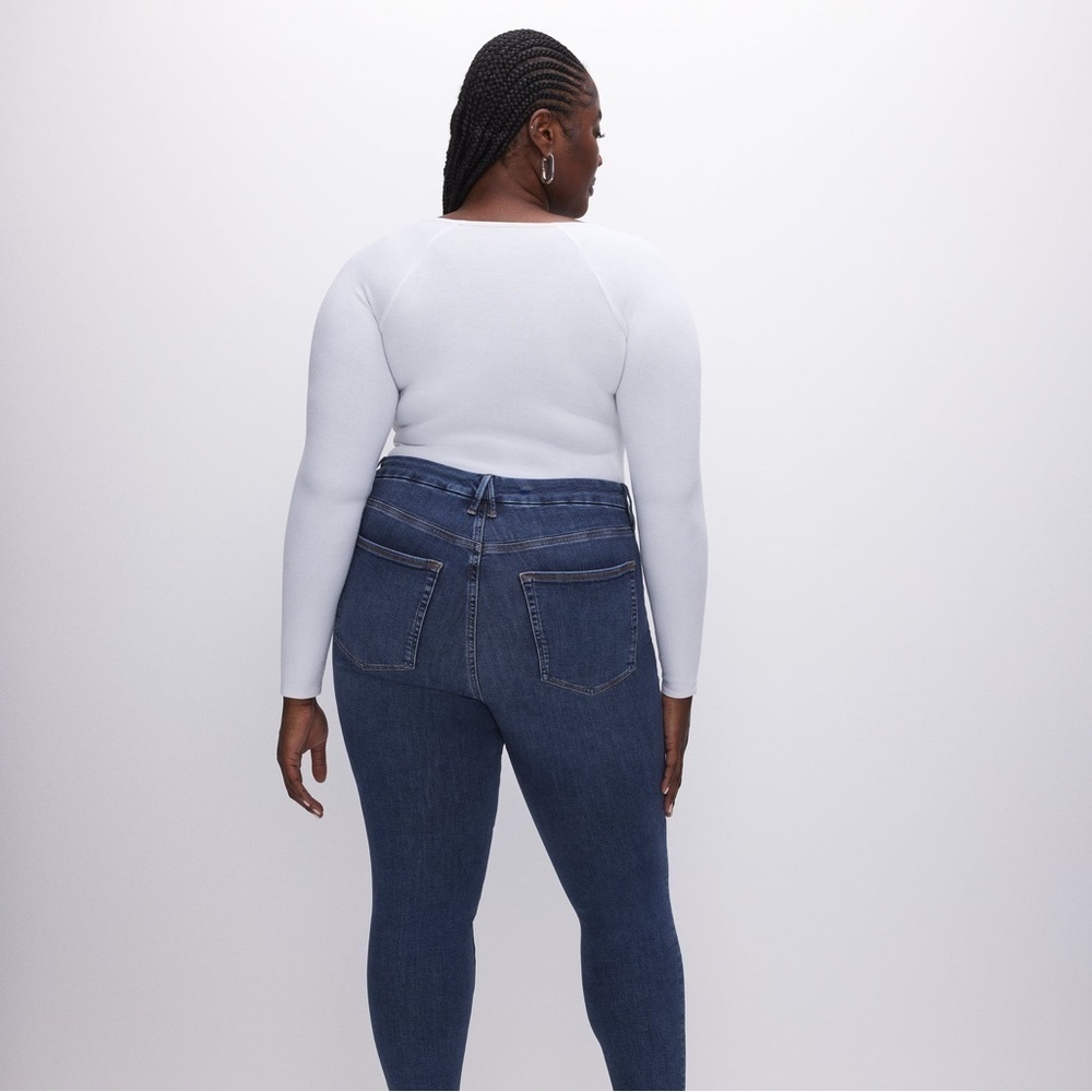 Good American Good Legs Jeans Blue 866 Dark Wash Raw Hem Size 18 EUC - Picture 9 of 12